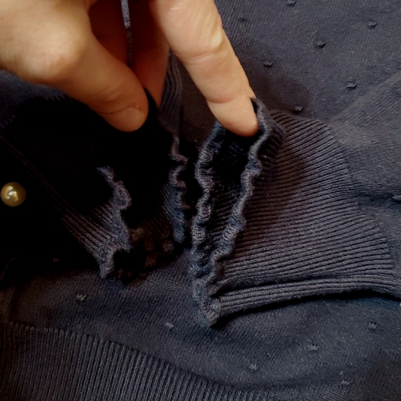 Molly Bracken Long Sleeves Cardigan. Navy Blue. Textured. Pearl Buttons. 3XL. - Picture 8 of 16